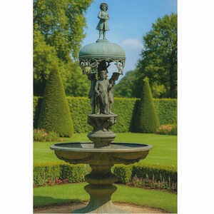 Casa Padrino Barock Bronze Springbrunnen Antik Gr�n H. 290 cm - Barock Garten Deko