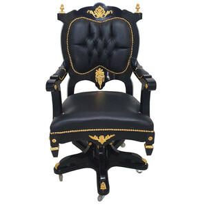Casa Padrino Barock Brostuhl Chefsessel Schwarz / Gold - Drehsessel - Bro Sessel