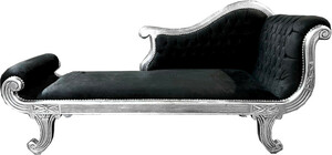 Casa Padrino Barock Chaiselongue Modell XXL Schwarz / Silber - Antik Stil - Recamiere Wohnzimmer Mbel