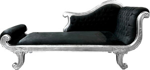 Casa Padrino Barock Chaiselongue Modell XXL Schwarz / Silber - Antik Stil - Recamiere Wohnzimmer M�bel