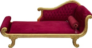 Casa Padrino Barock Chaiselongue Modell XXL Bordeaux Rot / Gold - Antik Stil - Liege Wohnzimmer M�bel