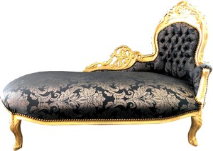 Casa Padrino Barock Chaiselongue Schwarz Muster / Gold - Recamiere Barock M�bel 