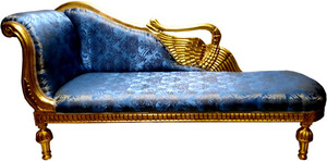 Casa Padrino Barock Chaiselongue Blau Muster / Gold -  Golden Wings - Antik Stil M�bel