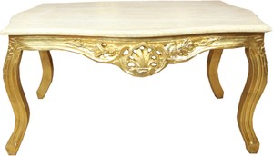 Casa Padrino Barock Couchtisch Gold mit Marmorplatte Creme - M�bel Wohnzimmer Tisch Antik Stil