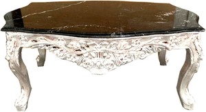 Casa Padrino Barock Couchtisch Silber mit schwarzer Marmorplatte  - Mbel Wohnzimmer Tisch Antik Stil