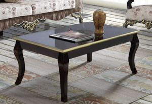 Casa Padrino Barock Couchtisch Schwarz / Gold 100 x 74 x H. 46 cm - Massivholz Wohnzimmertisch im Barockstil - Barock Wohnzimmer M�bel