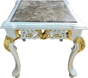 Casa Padrino Barock Beistelltisch Wei� / Gold / Grau - Handgefertigter Massivholz Tisch mit Marmorplatte - Barock M�bel