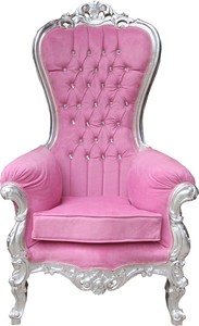 Casa Padrino Barock Damen Thron Sessel Majestic Medium Rosa / Silber mit Bling Bling Glitzersteinen - Riesensessel - Thron Stuhl Tron