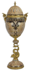 Casa Padrino Porzellan Deko Vase mit Deckel Beige / Schwarz / Messingfarben 33,5 x 25 x H. 84,3 cm - Deko Accessoires im orientalischen Stil