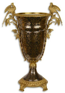 Casa Padrino Barock Deko Vase Schwarz / Gold 42,7 x 26 x H. 62,9 cm - Prunkvolle Porzellan Blumenvase mit 2 edlen Bronze Griffen - Deko Accessoires im Barockstil