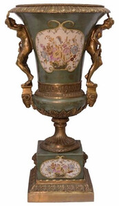 Casa Padrino Luxus Barock Porzellan Vase Grn / Mehrfarbig / Antik Bronze 57,3 x 53,5 x H. 100,5 cm - Prunkvolle Porzellan Blumenvase - Porzellan Deko Accessoires im Barockstil