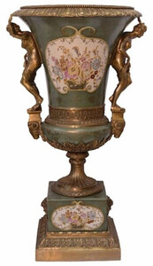 Casa Padrino Luxus Barock Porzellan Vase Gr�n / Mehrfarbig / Antik Bronze 57,3 x 53,5 x H. 100,5 cm - Prunkvolle Porzellan Blumenvase - Porzellan Deko Accessoires im Barockstil