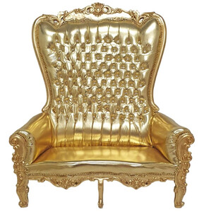 Casa Padrino Barock Doppel Thron Sessel Majestic Gold Lederoptik Bling Bling Glitzersteinen - Riesensessel - Thron Stuhl Tron Sofa