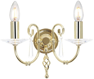 Casa Padrino Barock Doppel Wandleuchte Messing 32 x 17,5 x H. 22 cm - Elegante Wohnzimmer Wandlampe - Wandleuchten im Barockstil