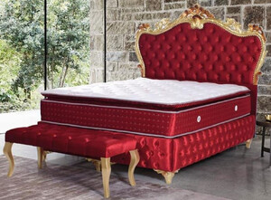 Casa Padrino Barock Doppelbett Rot / Gold - Prunkvolles Samt Bett mit Matratze - Schlafzimmer Set im Barockstil - Schlafzimmermöbel
