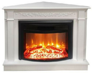 Casa Padrino Barock Elektro Eckkkamin Wei / Schwarz 107 x 63 x H. 84 cm - Wohnzimmer Deko Kamin mit Fernbedienung - Wohnzimmer Mbel im Barockstil - Barock Mbel - Barock Elektro Kamine