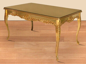 Casa Padrino Barock Esstisch Gold 200 x 100 x H. 90 cm - Massivholz Kchentisch mit Glasplatte - Barock Esszimmer Mbel