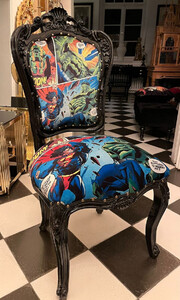 Casa Padrino Luxus Barock Esszimmer Stuhl mit Comic Design Mehrfarbig / Schwarz - Handgefertigter Kchen Stuhl im Barockstil - Barock Essimmer Mbel