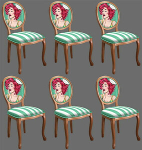 Casa Padrino Barock Esszimmerstuhl Set Grn / Wei / Mehrfarbig / Braun - 6 Handgefertigte Kchen Sthle im Barockstil - Barock Esszimmer Mbel