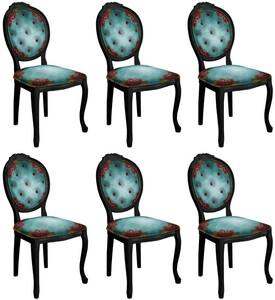 Casa Padrino Barock Esszimmerstuhl Set mit elegantem Design Mehrfarbig / Schwarz - 6 Handgefertigte K�chen St�hle im Barockstil - Barock Esszimmer M�bel