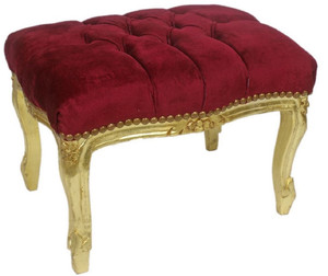 Casa Padrino Barock Fu�hocker Bordeauxrot / Gold 50 x 40 x H. 35 cm - Handgefertigter Barock Hocker mit Glitzersteinen - Barockstil M�bel