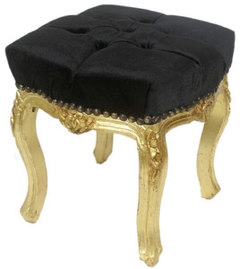 Casa Padrino Barock Fu�hocker Schwarz / Gold 45 x 40 x H. 35 cm - Handgefertigter Barock Hocker mit Glitzersteinen - Barockstil M�bel