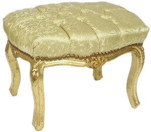 Casa Padrino Barock Fu�hocker Gold Muster / Gold 50 x 40 x H. 35 cm - Handgefertigter Barock Hocker mit Glitzersteinen - Barockstil M�bel