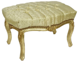 Casa Padrino Barock Fu�hocker Gold Muster / Gold 60 x 40 x H. 35 cm - Handgefertigter Barock Hocker mit Glitzersteinen - Barockstil M�bel