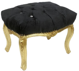 Casa Padrino Barock Fu�hocker Schwarz / Gold 50 x 40 x H. 35 cm - Handgefertigter Barock Hocker mit Glitzersteinen - Barockstil M�bel