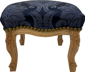 Casa Padrino Barock Fuhocker Royalblau Muster / Naturfarben - Handgefertigter Antik Stil Hocker mit elegantem Muster - Wohnzimmer Mbel im Barockstil - Barock Mbel