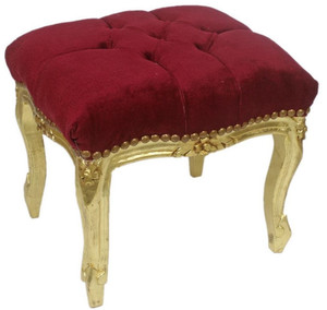 Casa Padrino Barock Fu�hocker Bordeauxrot / Gold 45 x 40 x H. 35 cm - Handgefertigter Barock Hocker mit Glitzersteinen - Barockstil M�bel