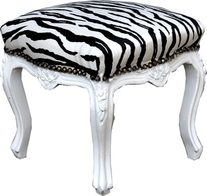 Casa Padrino Barock Fu�hocker Zebra / Wei� - Antik Stil M�bel - Hocker