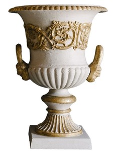 Casa Padrino Barock Gusseisen Vase mit Sockel Grau / Gold  35 x H. 49 cm - Prunkvolle Gartendeko im Barockstil