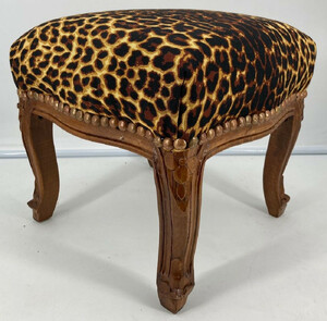 Casa Padrino Barock Fuhocker Leopard Muster / Braun - Handgefertigter Antik Stil Hocker im Barockstil - Barockstil Wohnzimmer Mbel