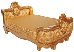 Casa Padrino Barock Hundebett Gold Muster / Gold - Handgefertigtes Antik Stil Hundebett - Prunkvolle Hunde M�bel im Barockstil - Antik Stil Tierm�bel - Barock Tierm�bel