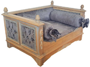 Casa Padrino Barock Hundebett Grau / Naturfarben - Prunkvolles Antik Stil Hundebett - Handgefertigte Hunde M�bel im Barockstil - Antik Stil Tierm�bel - Barock Tierm�bel