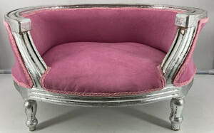 Casa Padrino Barock Hundebett Rosa / Silber - Barock Hundem�bel - Barock Tierm�bel - Prunkvolle Tierm�bel im Barockstil