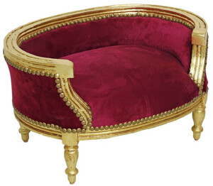 Casa Padrino Barock Hundebett & Katzenbett Bordeauxrot / Antik Gold - Handgefertigtes Hunde & Katzen Sofa im Barockstil - Barock Hunde & Katzen M�bel - Barock Tierm�bel