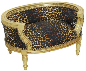 Casa Padrino Barock Hundebett & Katzenbett Leopard Muster / Antik Gold - Handgefertigtes Hunde & Katzen Sofa im Barockstil - Barock Hunde & Katzen M�bel - Barock Tierm�bel