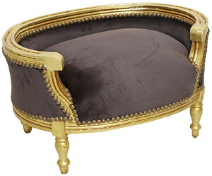 Casa Padrino Barock Hundebett & Katzenbett Braun / Antik Gold - Handgefertigtes Hunde & Katzen Sofa im Barockstil - Barock Hunde & Katzen M�bel - Barock Tierm�bel