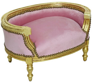Casa Padrino Barock Hundebett & Katzenbett Rosa / Antik Gold - Handgefertigtes Hunde & Katzen Sofa im Barockstil - Barock Hunde & Katzen M�bel - Barock Tierm�bel