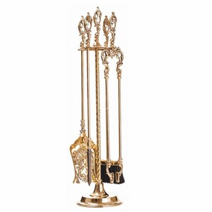 Casa Padrino Barock Kaminbesteck mit St�nder Gold H. 80 cm - Kamin Zubeh�r