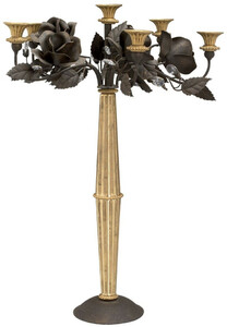 Casa Padrino Jugendstil Kerzenhalter Antik Gold / Rostfarben  40 x H. 60 cm - Eleganter Kerzenst�nder mit dekorativen Rosen und Swarovski Kristallglas - Barock & Jugendstil Deko Accessoires