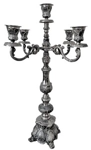 Casa Padrino Barock Kerzenhalter Silber 57 x 30 x H. 90 cm - Aluminium Kerzenst�nder im Barockstil - Barock Deko Accessoires