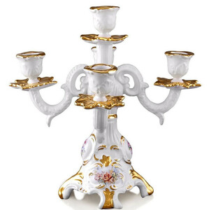 Casa Padrino Barock Keramik Kerzenhalter Wei� / Gold 28 x 28 x H. 28 cm - Prunkvoller handbemalter 5-flammiger Kerzenst�nder im Barockstil