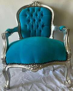 Casa Padrino Barock Kinder Stuhl mit Armlehnen T�rkis / Silber - Handgefertigter Antik Stil Stuhl - Barock Kinder M�bel - Barock Kinderzimmer M�bel