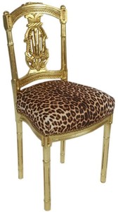 Casa Padrino Barock Damen Stuhl Leopard / Gold 40 x 35 x H. 85 cm - Handgefertigter Antik Stil Stuhl - Barock M�bel