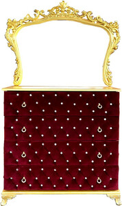 Casa Padrino Barock Schlafzimmer Kommode mit Glitzersteinen und elegantem Wandspiegel Boardeauxrot / Gold - Schlafzimmer M�bel im Barockstil