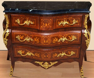 Casa Padrino Barock Kommode Braun / Gold / Schwarz 120 x 50 x H. 85 cm - Handgefertigte Massivholz Kommode mit 4 Schubladen und Marmorplatte - Barock M�bel