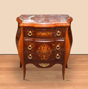 Casa Padrino Barock Kommode Braun / Gold  85 x 45 x H. 85 cm - Handgefertigte Massivholz Kommode mit 3 Schubladen und Marmorplatte - Barock M�bel